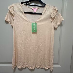 Lilly Pulitzer gold shimmer flutter Short Sleeve Top in size xs